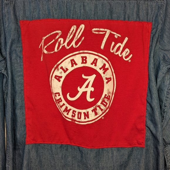 ALABAMA Roll Tide Football Denim Shirt Hand Crafted Upcycled Handmade Design - Picture 6 of 10